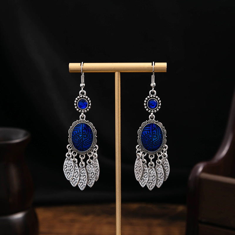 Wholesale Turquoise Bohemian Owl Dream Catcher Feather Alloy Earrings